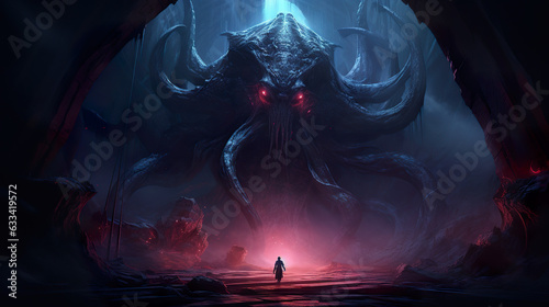 DnD Battlemap Shadowy Tentacle-Laden Behemoth in Darkness