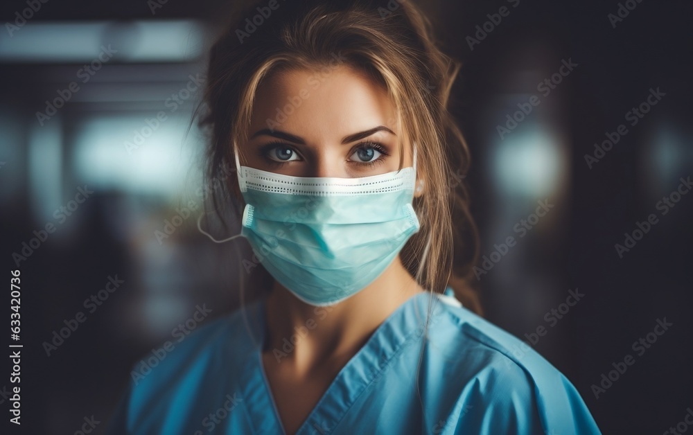 Female Nurse Gloving Up with Mask. Generative AI