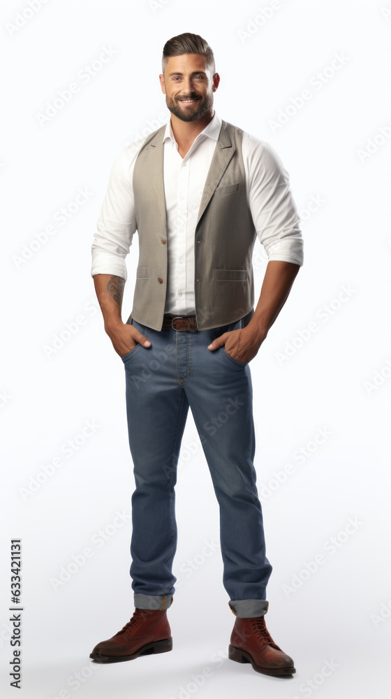 Full shot of professional looking 32 year old male. Work, job, outfit. Isolated on white background. Full shot of professional looking 32 year old male. Work, job, outfit. Isolated on white background.
