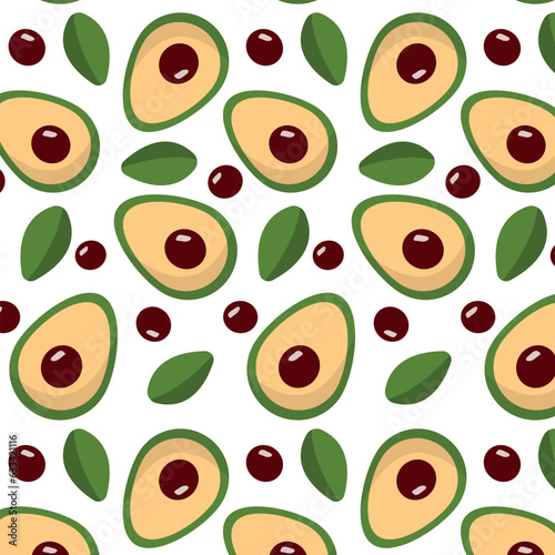 avocado pattern on a transparent background in the style of flat vector graphics, lemon and green leaves