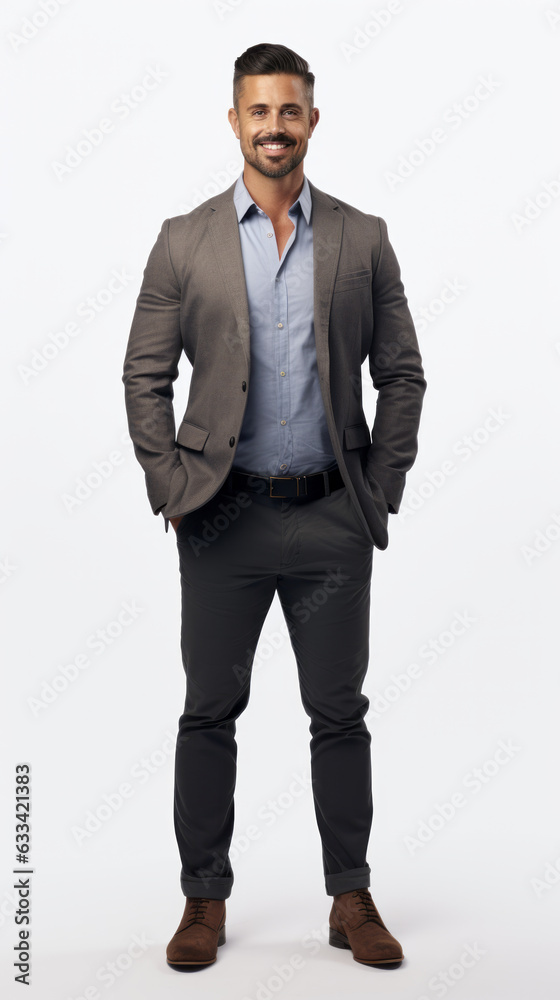 Full shot of professional looking 32 year old male. Work, job, outfit. Isolated on white background. Full shot of professional looking 32 year old male. Work, job, outfit. Isolated on white background.