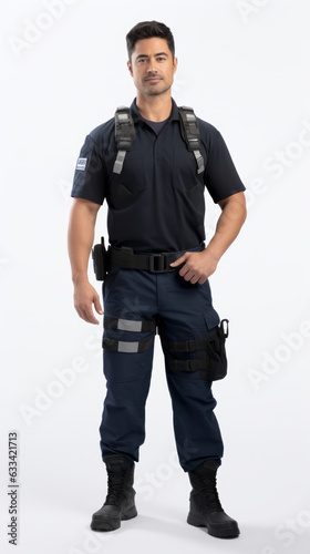 Full shot of professional looking 32 year old male. Work, job, outfit. Isolated on white background.