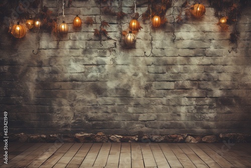 Eerie Halloween Dungeon with Brick Wall and Wooden Floor