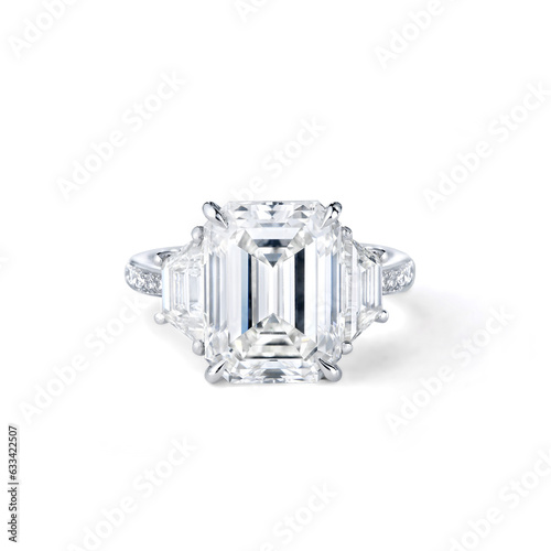 three stone emerald diamond engagement ring