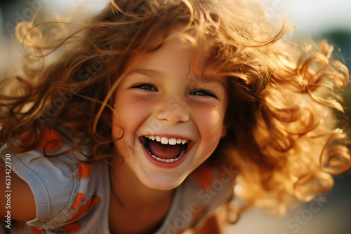 Generative AI picture of adorable pretty little girl smiling overjoyed portrait visit school firts september natural background