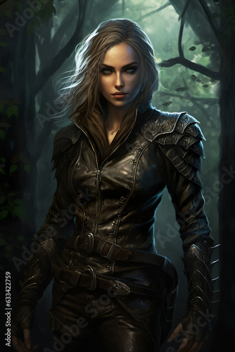 "Dark Leather-Armored Elven Rogue"