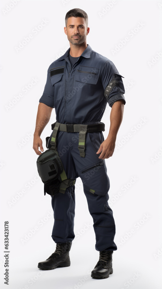 Full shot of professional looking 32 year old male. Work, job, outfit. Isolated on white background.