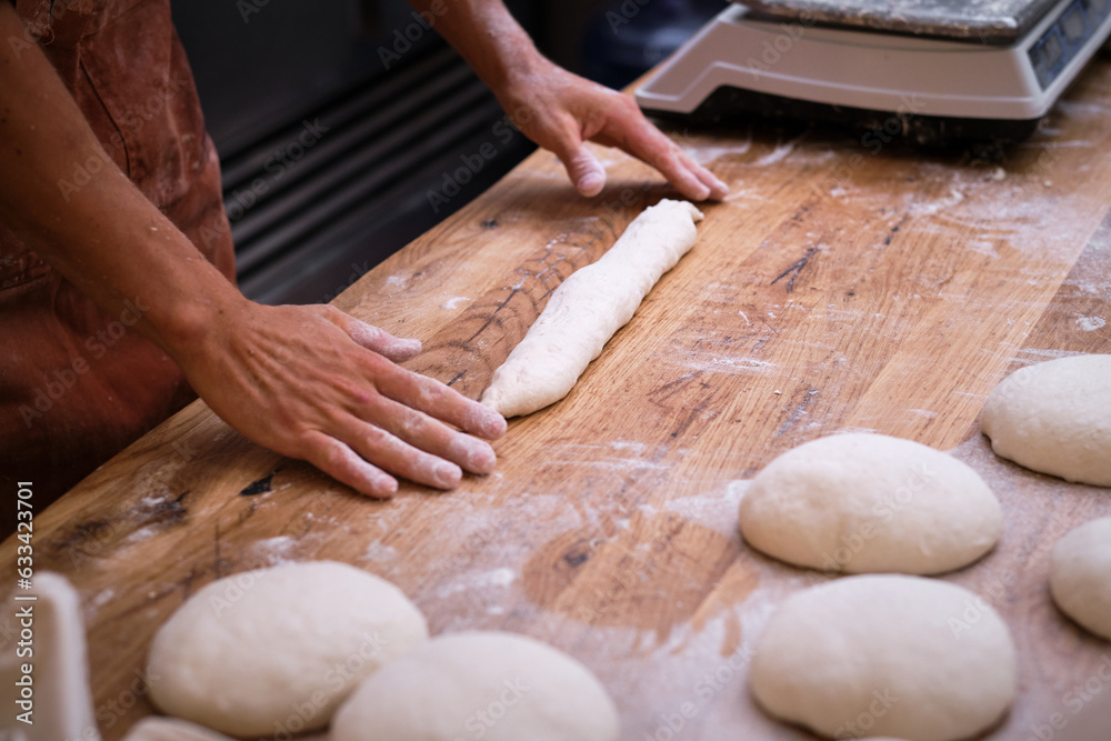 Prepared bread dough for making baguettes