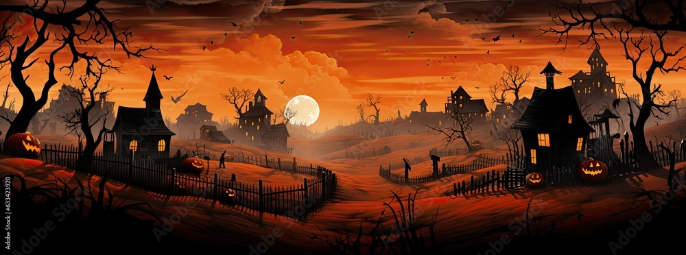 A Halloween scene with a full moon painting