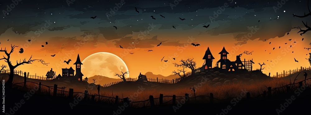 A spooky Halloween night with a full moon shining in the background