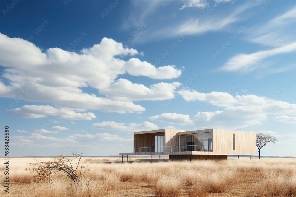 modern minimalist wooden architecture against a backdrop of fields modern minimalist wooden architecture against a backdrop of fields