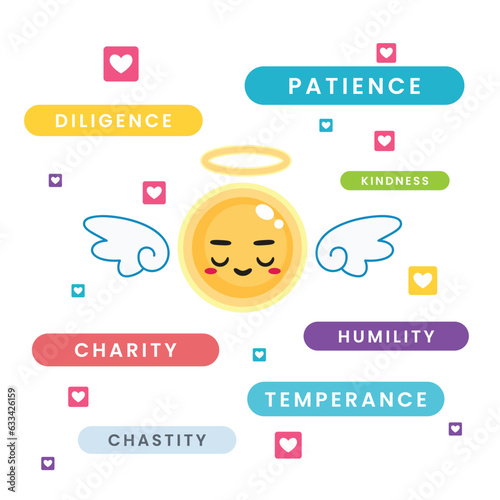 Colorful label of seven heavenly virtue. Isolated Vector Illustration