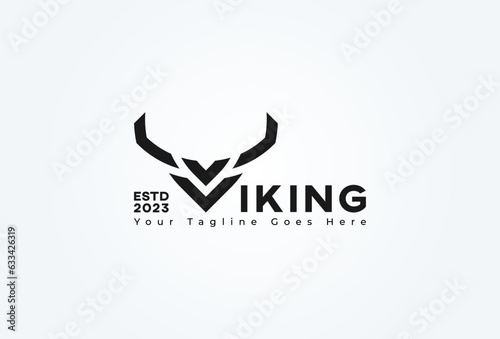 Initial V Viking logo. modern and minimalist letter V forms a viking warrior helmet. flat design logo template. vector illustration