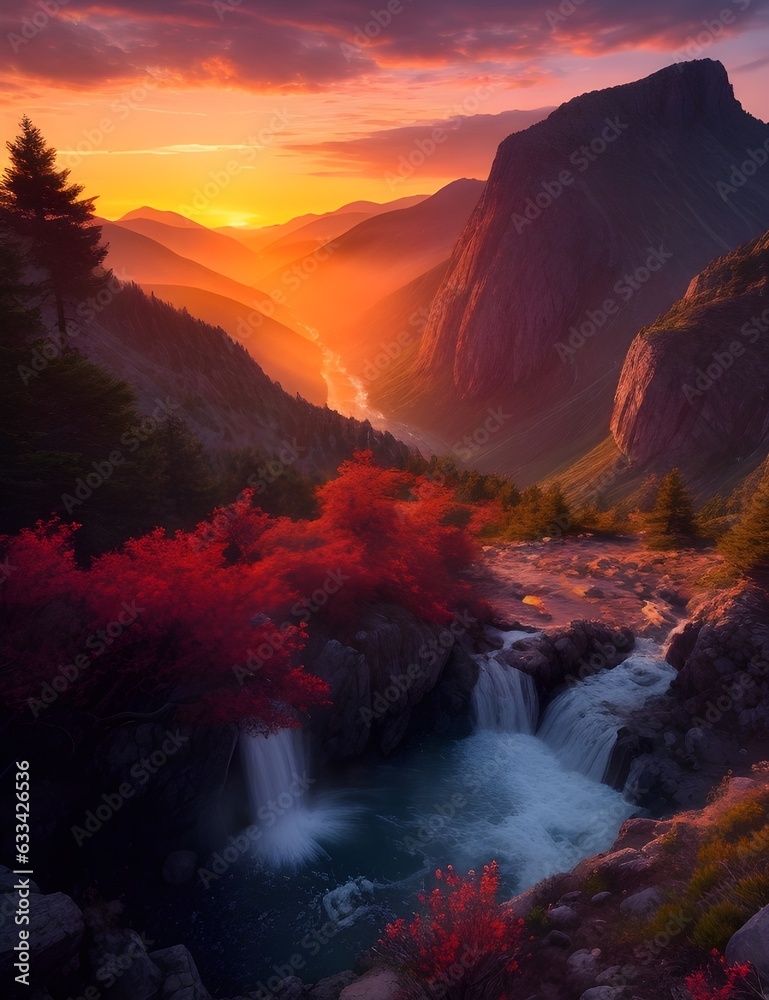 A Peaceful Moment: A Sunset Picture of a Mountain