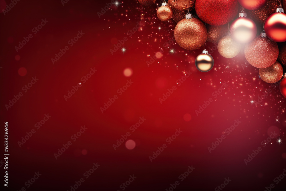 Red Christmas Background with Red and Gold Round Ornaments in Upper Right Corner, Generative AI Red Christmas Background with Red and Gold Round Ornaments in Upper Right Corner, Generative AI