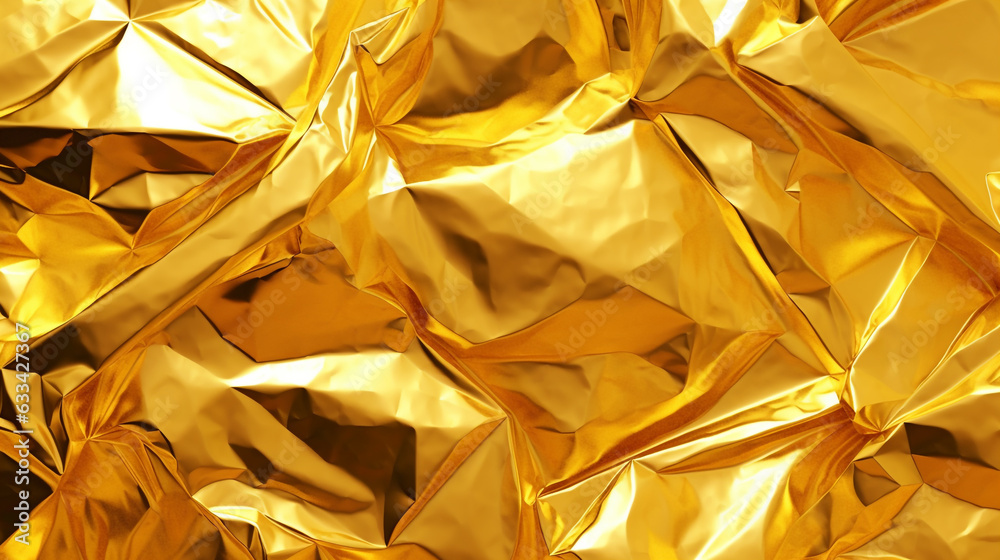 crumpled gold foil closeup texture. Generative Ai. crumpled gold foil closeup texture. Generative Ai.