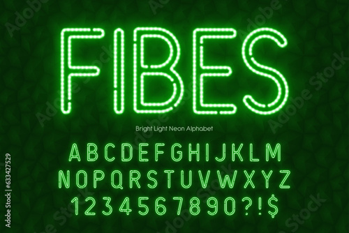 Neon light 3d alphabet, retro-futuristic original type.