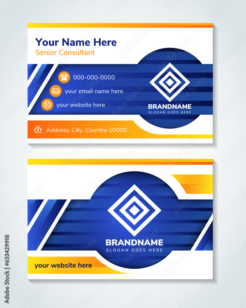 Double-sided creative business card template. Business cards for business and personal use. Vector Illustration. horizontal corporate simple creative unique design layout. yellow orange blue color