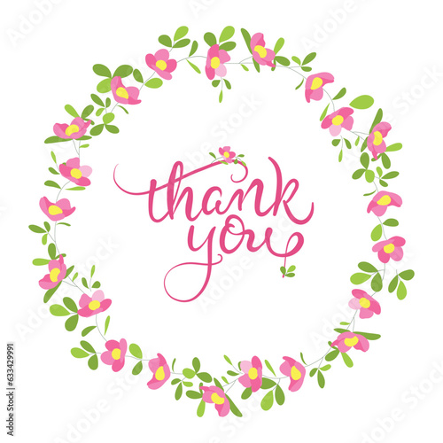 Handwritten "Thank you" in a floral frame © Anna Alekseeva
