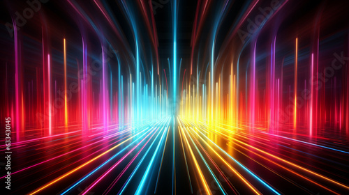 abstract multicolor spectrum background, bright orange blue neon rays and colorful glowing lines