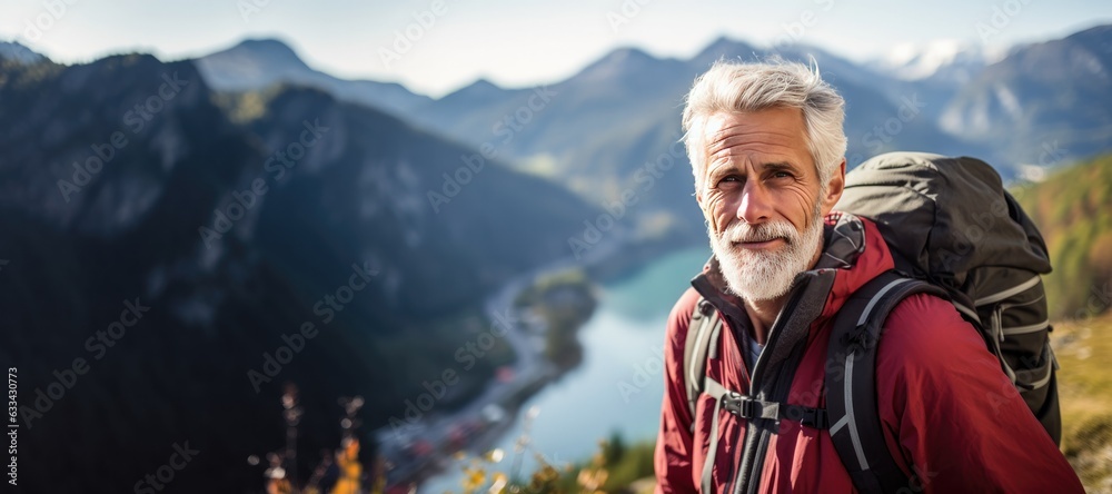 Portrait of a Active Healthy Mature Man Hiker Hiking. Aging Gracefully