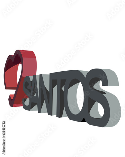 Santos, Brazil. I love the city of Santos. Red heart. 3d city landmark. Transparent background. PNG illustration.