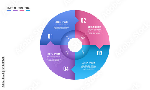 4-step work cycle infographic template. Vector illustration.