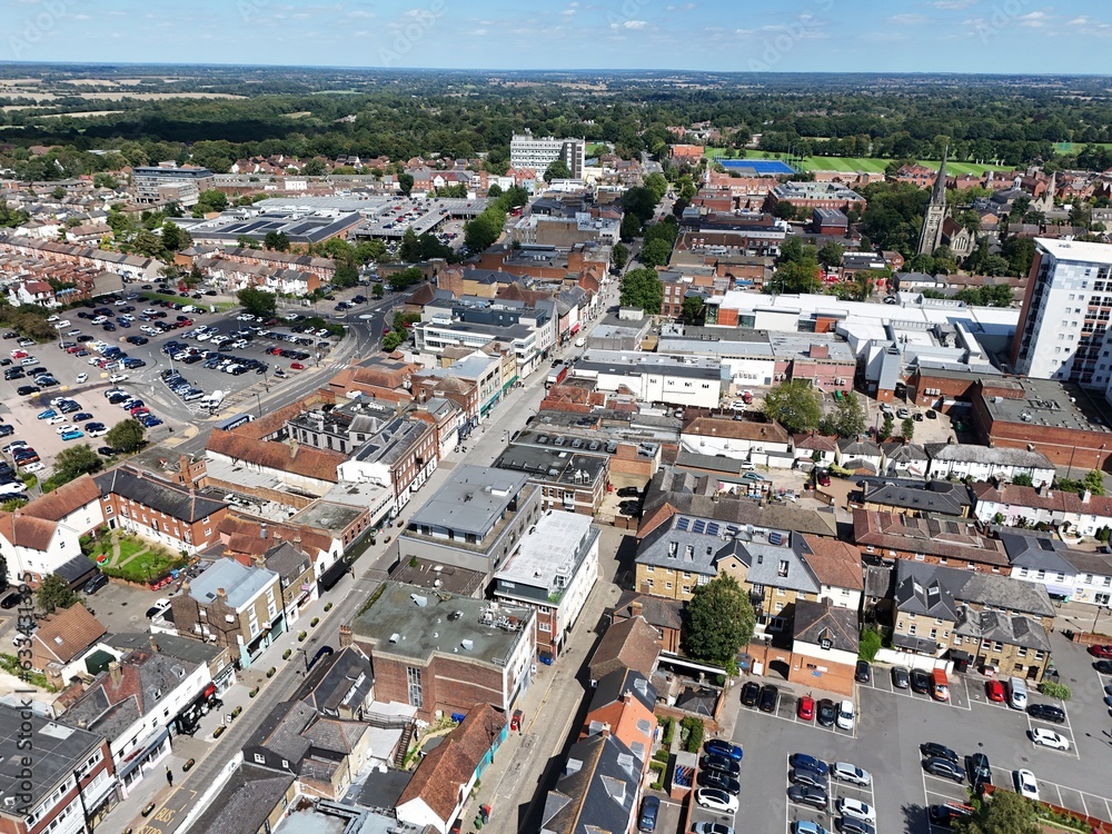 .Town centre Brentwood  Essex UK Town centre drone Aerial