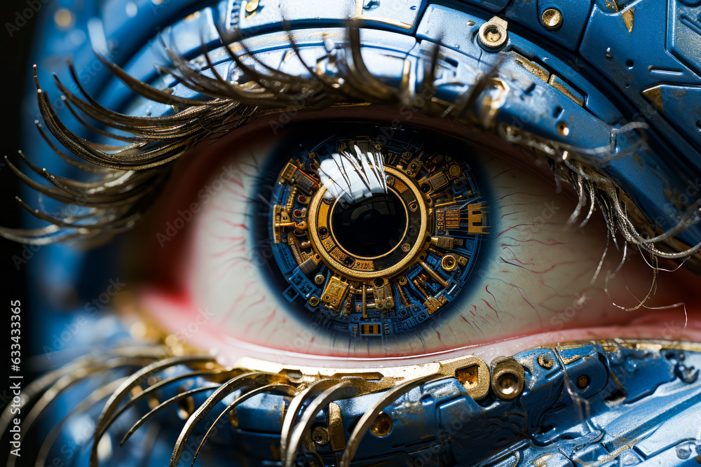Close up of person's eye with clock inside of it.