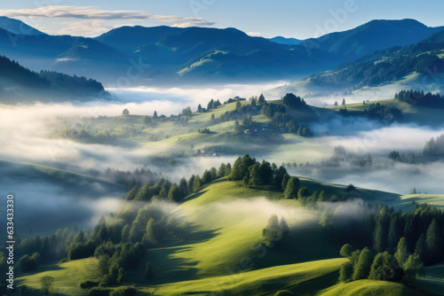 Alpine foggy valley in the morning © Veniamin Kraskov