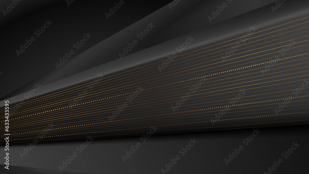 Black smooth stripes and golden lines abstract background