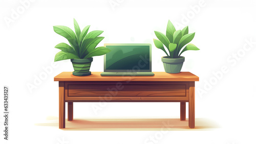A 2D cartoon potted plant on a desk, adding a touch of nature to the workspace