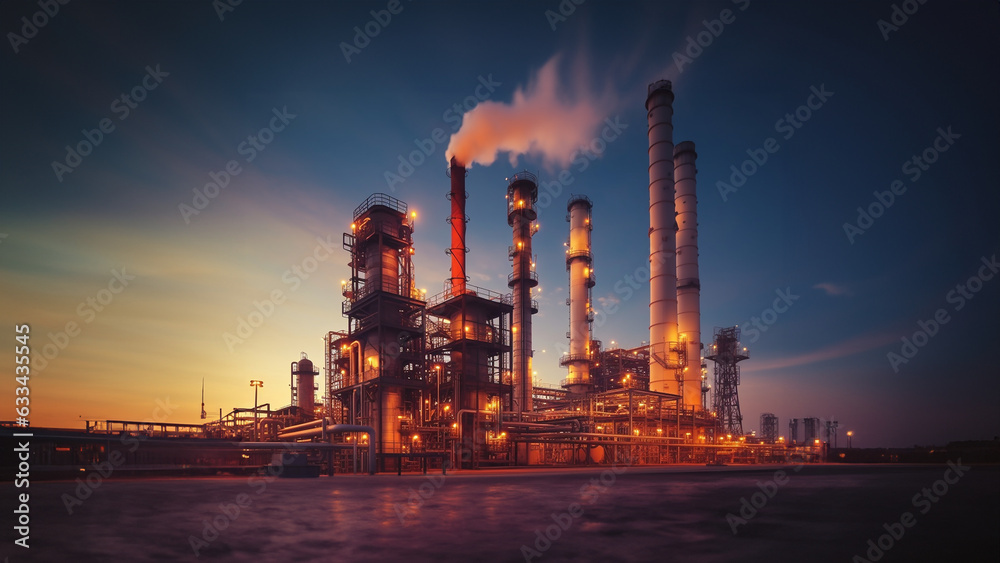 Industrie riesengroße Fabrik im Abendlicht, ai generativ Industrie riesengroße Fabrik im Abendlicht, ai generativ