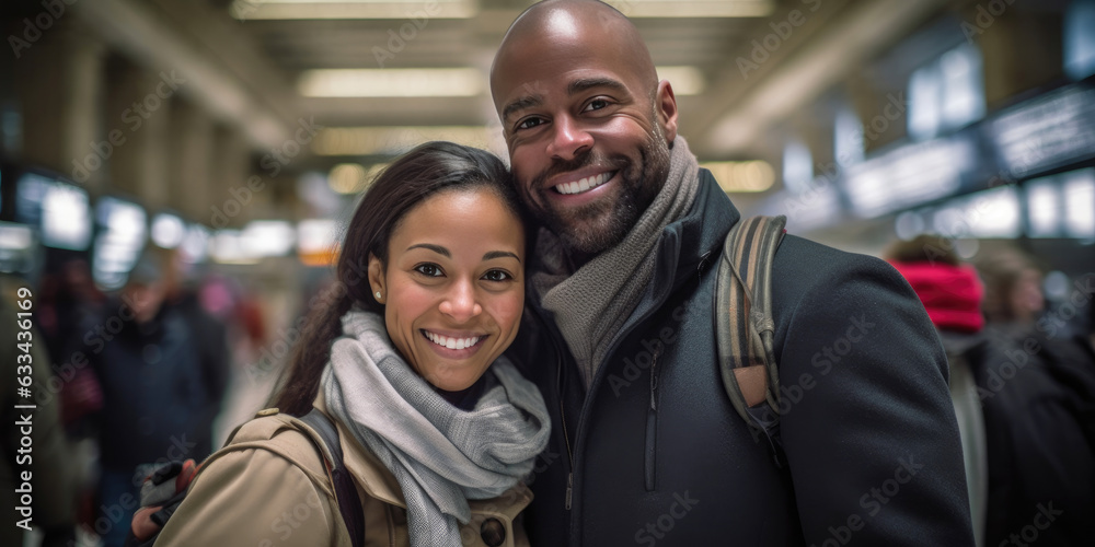 Mixed-Race Pair's Railway Station Pose