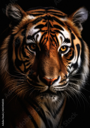 Animal face portrait of a wild tiger in a dark backdrop conceptual for frame