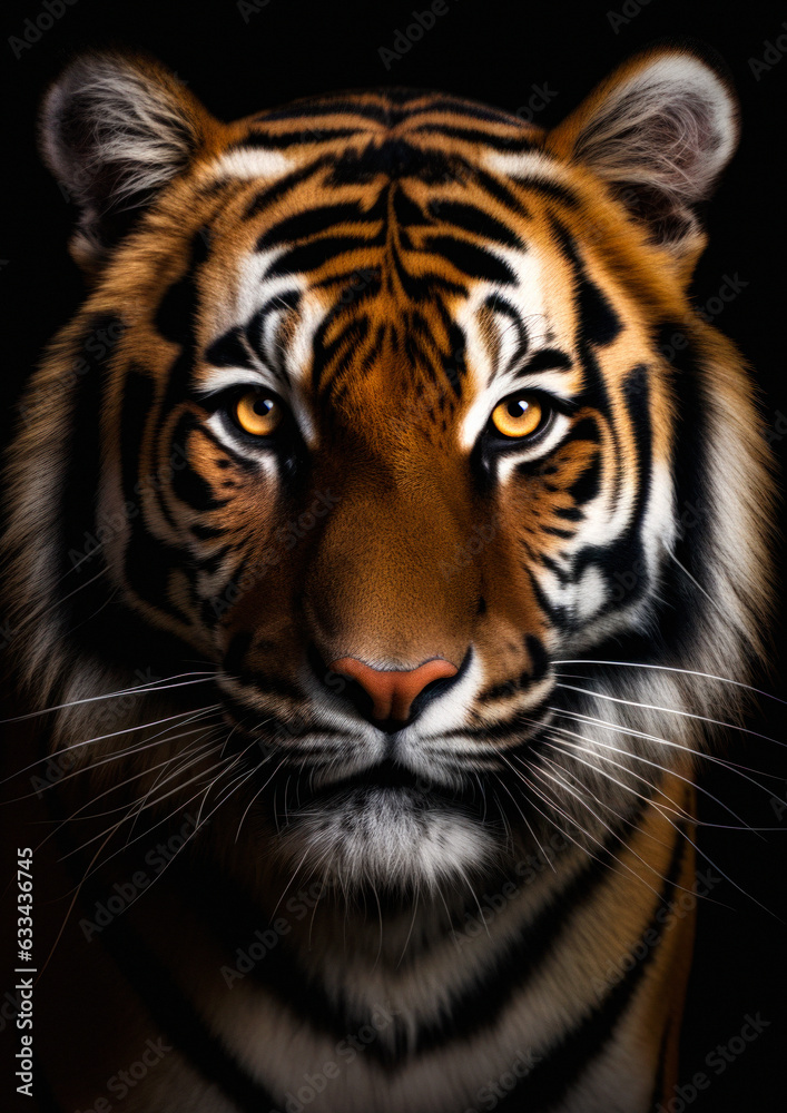 Animal portrait of a tiger on a dark background conceptual for frame