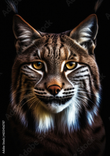 Animal portrait of a wild lynx on a black background conceptual for frame