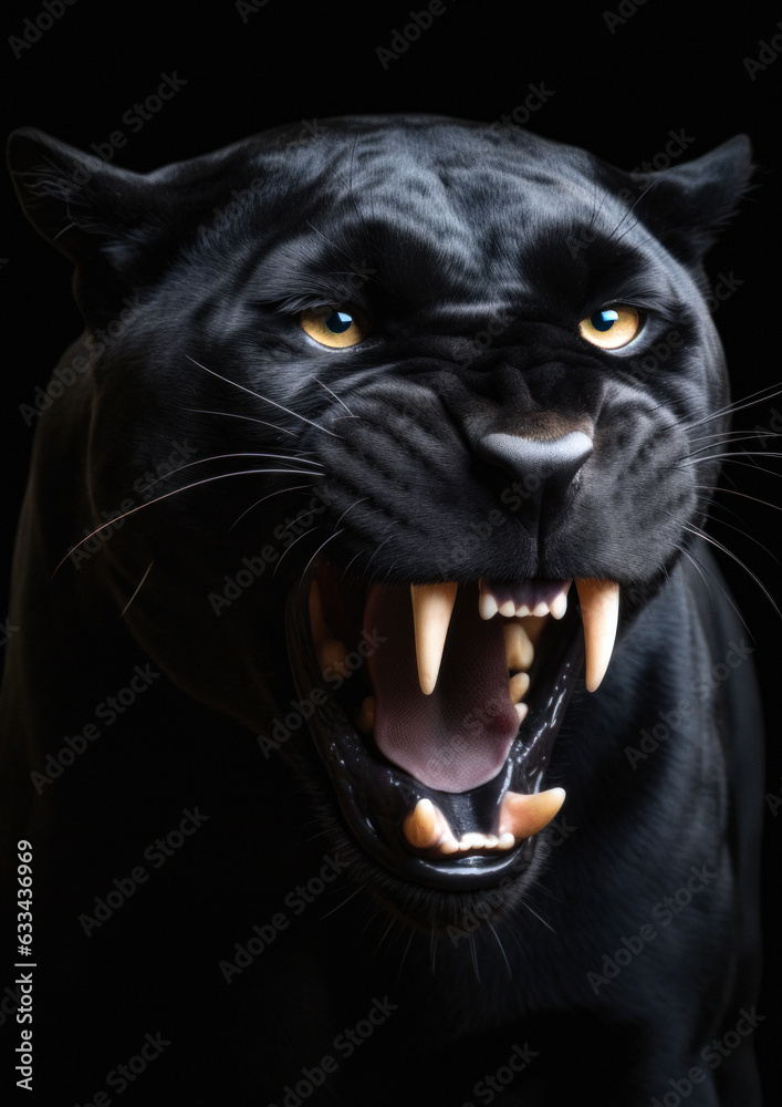 Photograph of a wild panther on a dark background conceptual for frame