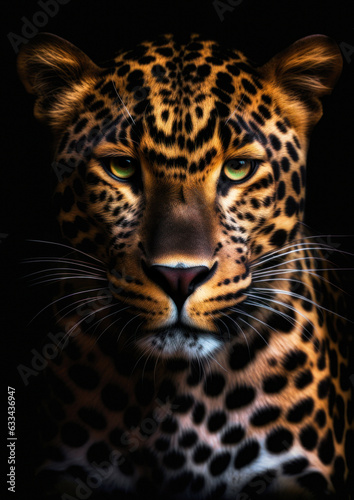 Photograph of a wild leopard on a dark background conceptual for frame