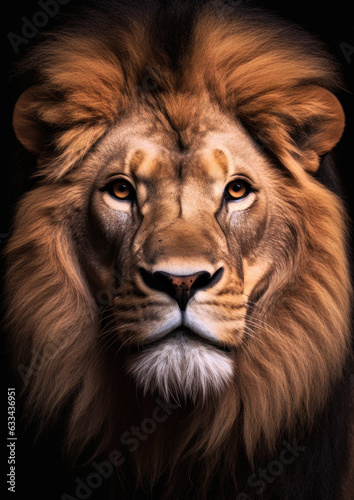 Face of a wild african lion on a dark background conceptual for frame