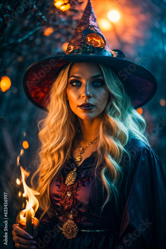 Blonde Sorceress Embracing the Halloween Spirit with Elegance