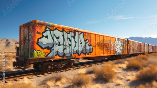 A Single Boxcar Transformed by Wildstyle Art in the Desert