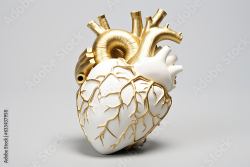 Obraz na płótnie Porcelain ceramic anatomical heart with golden details