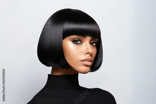 Beautiful african american young woman with short black hair Generative AI.