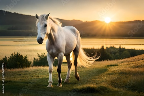 horse in the meadow at sunrise generated by AI tool                                
