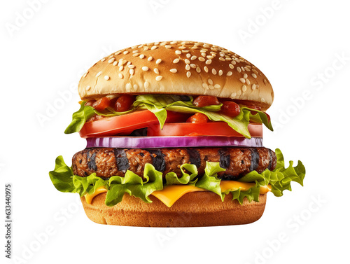 So Yummy Meat Burger with salad isolated on transparent background 