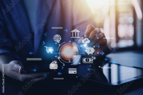 futuristic digital processing of biometric identification fingerprint scanner for access personal financial data. surveillance and security scanning of digital programs cyber futuristic applications