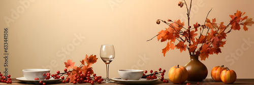 Autumn still life in honor of Thanksgiving, lunch and dinner in the family. With Generative AI technology