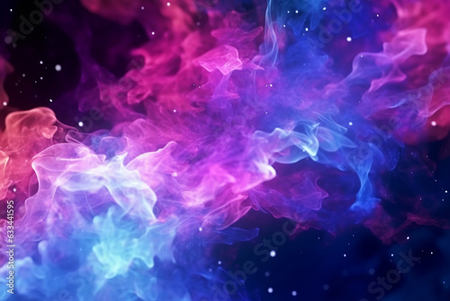 Dark abstract background  magic smoke and sparks  neon pink blue and white glowing. AI Generative