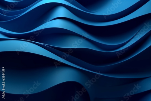 Dark blue paper waves abstract background. Elegant wavy 3D background. AI Generative